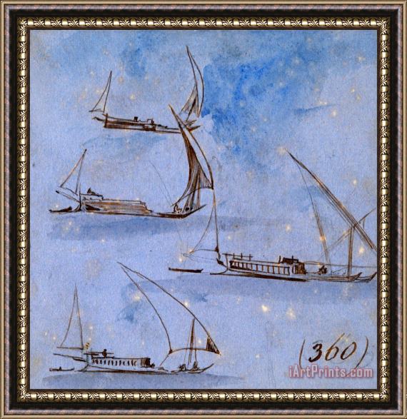 Edward Lear Studies of Boats on The Nile Framed Painting
