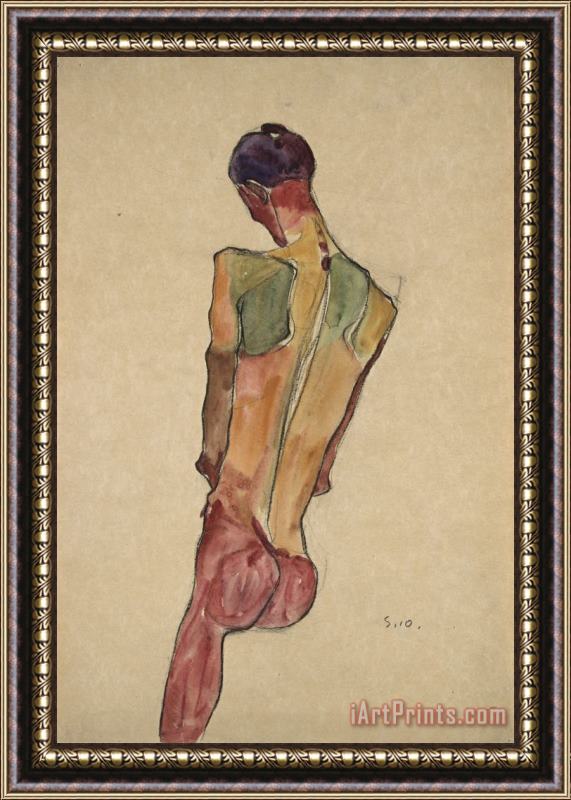 Egon Schiele Male Nude, Back View Framed Painting