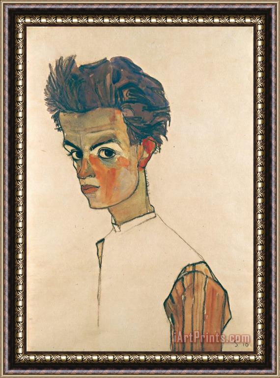 Egon Schiele Self Portrait with Striped Shirt Framed Print