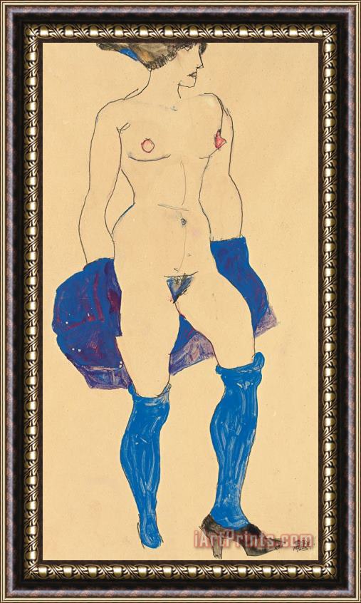 Egon Schiele Standing woman with shoes and stockings Framed Painting