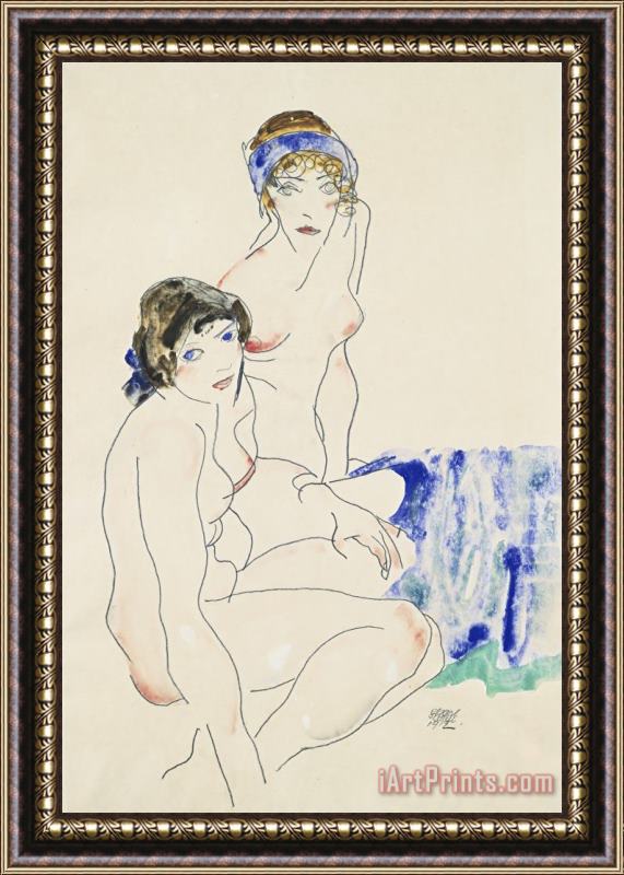 Egon Schiele Two Female Nudes by The Water Framed Print