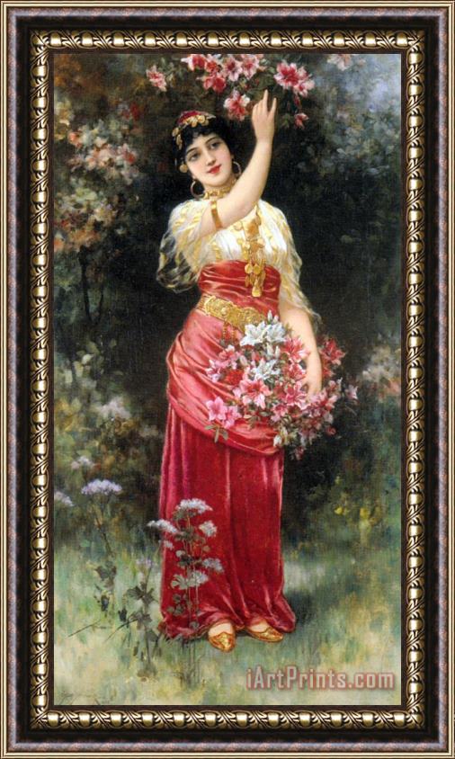 Eisman Semenowsky An Oriental Flower Girl Framed Painting