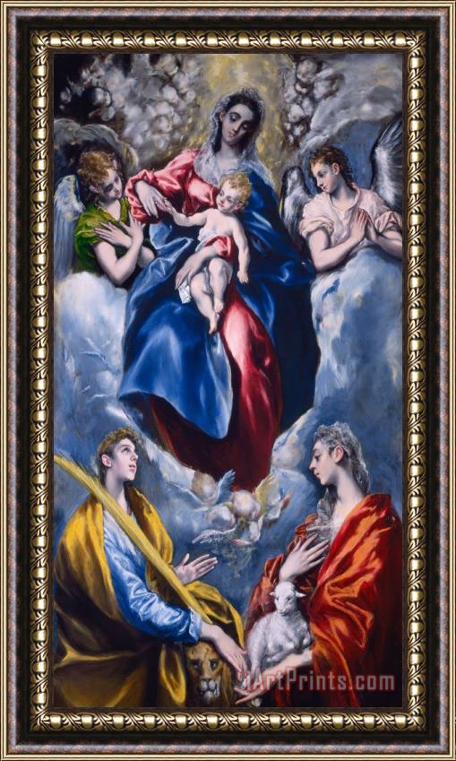 El Greco Domenico Theotocopuli Madonna And Child With Saint Martina And Saint Agnes Framed Painting