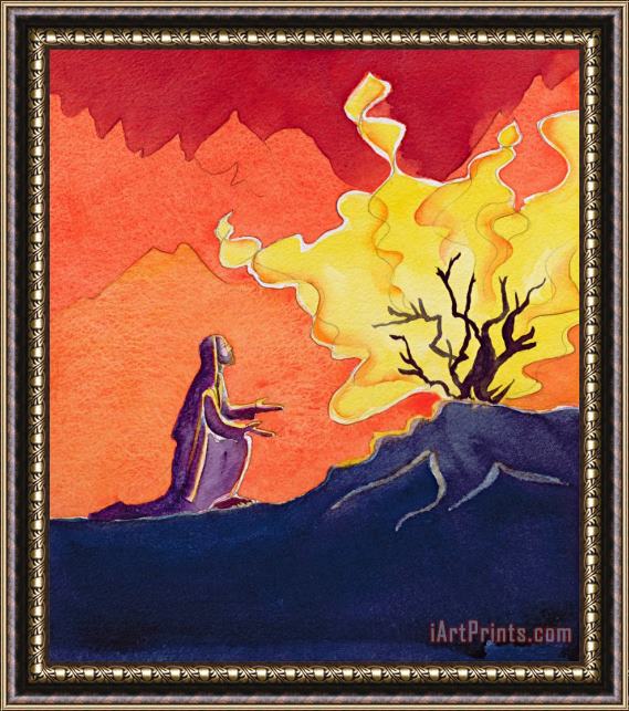 Elizabeth Wang God speaks to Moses from the burning bush Framed Print