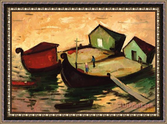 Emil Parrag Fishing Barges On The River Sugovica Framed Painting