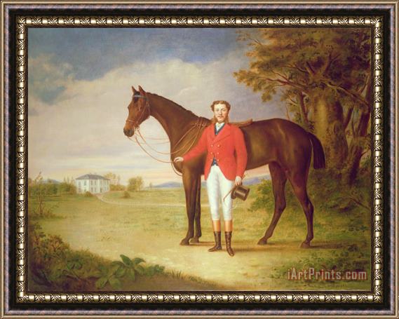 English School Portrait of a gentleman with his horse Framed Print