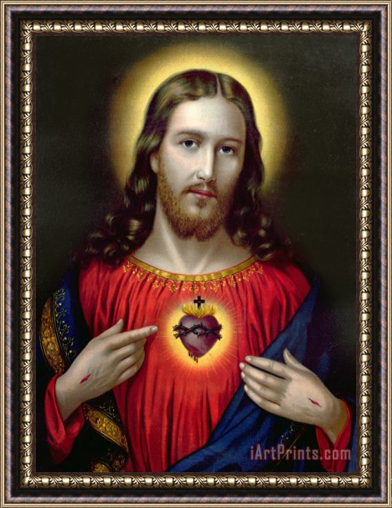 English School The Sacred Heart of Jesus Framed Painting