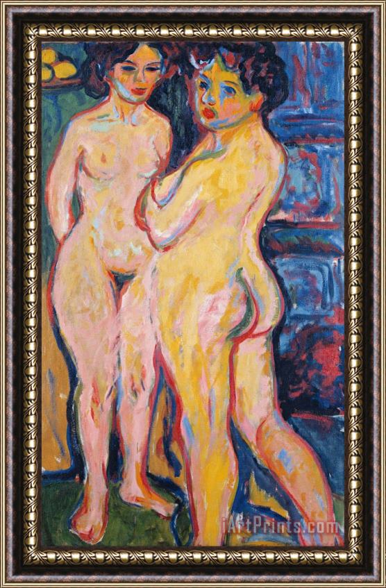 Ernst Ludwig Kirchner Nudes Standing by Stove Framed Print
