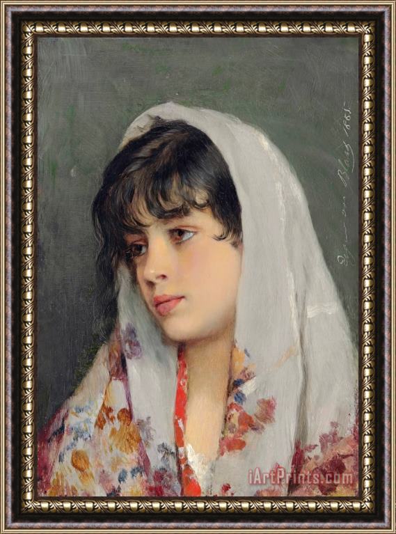 Eugen von Blaas A Venetian Beauty, 1865 Framed Painting