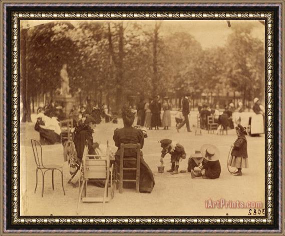 Eugene Atget Women And Children in The Luxembourg Gardens Framed Painting