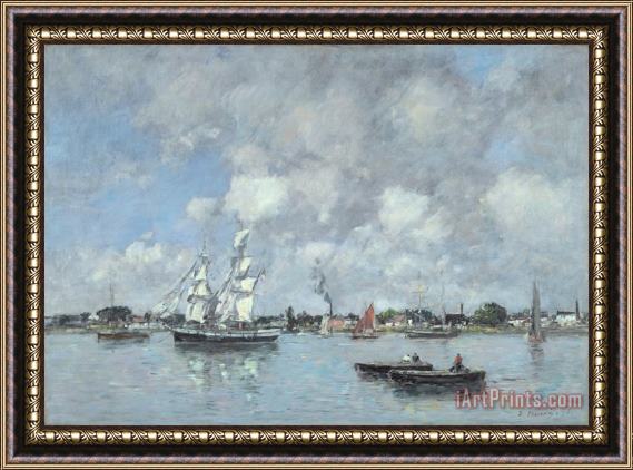Eugene Boudin Boats on the Garonne Framed Painting