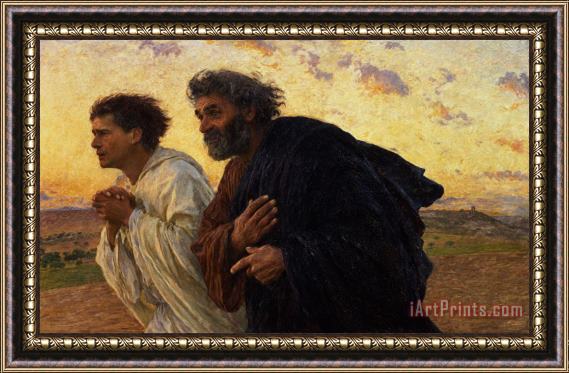 Eugene Burnand The Disciples Peter and John Running to the Sepulchre on the Morning of the Resurrection Framed Painting