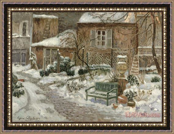Eugene Chigot The Garden under Snow Framed Painting