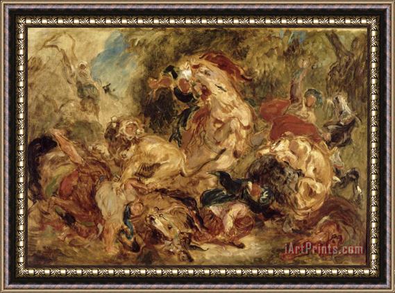 Eugene Delacroix The Lion Hunt Framed Painting