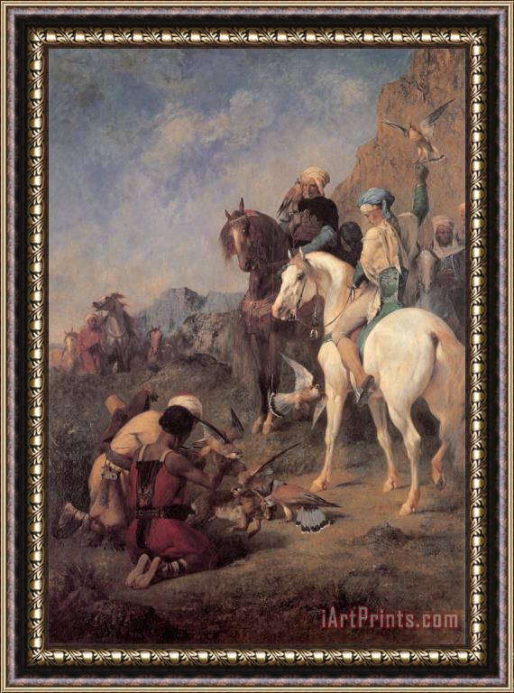 Eugene Fromentin Falcon Hunting in Algeria Framed Painting