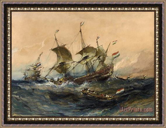 Eugene Isabey Dutch Ships in a Storm Framed Print