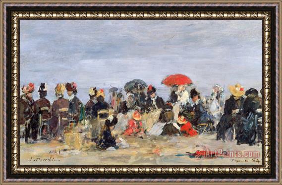 Eugene Louis Boudin Figures on a Beach Framed Painting