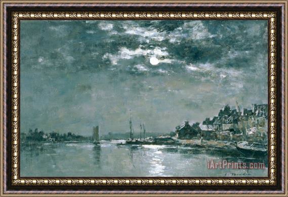 Eugene Louis Boudin Moonlit Seascape Framed Painting