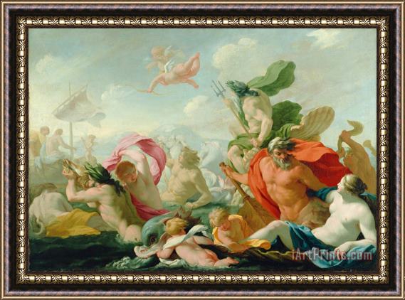Eustache Le Sueur Marine Gods Paying Homage to Love Framed Painting