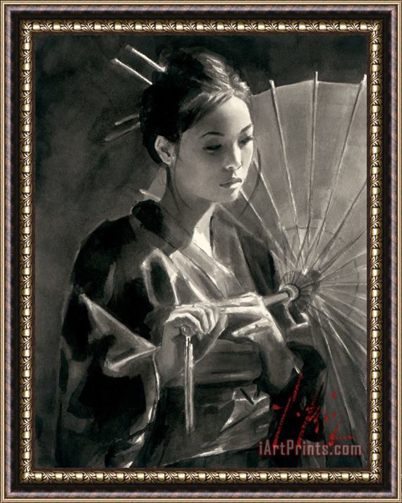 Fabian Perez Michiko with Red Umbrella Framed Painting