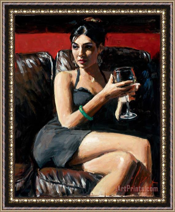 Fabian Perez Tess on Leather Couch Framed Print