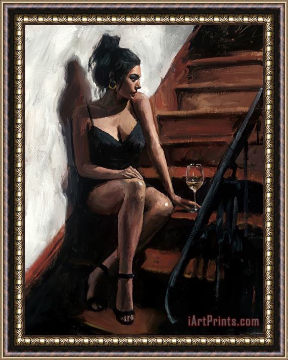 Fabian Perez White Wine on The Stairs II Framed Painting