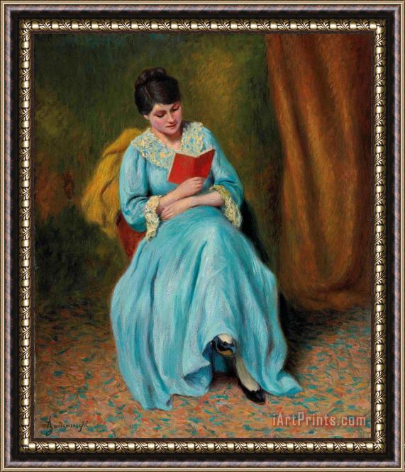 Federico Zandomeneghi Femme En Bleu Qui Lit Framed Painting