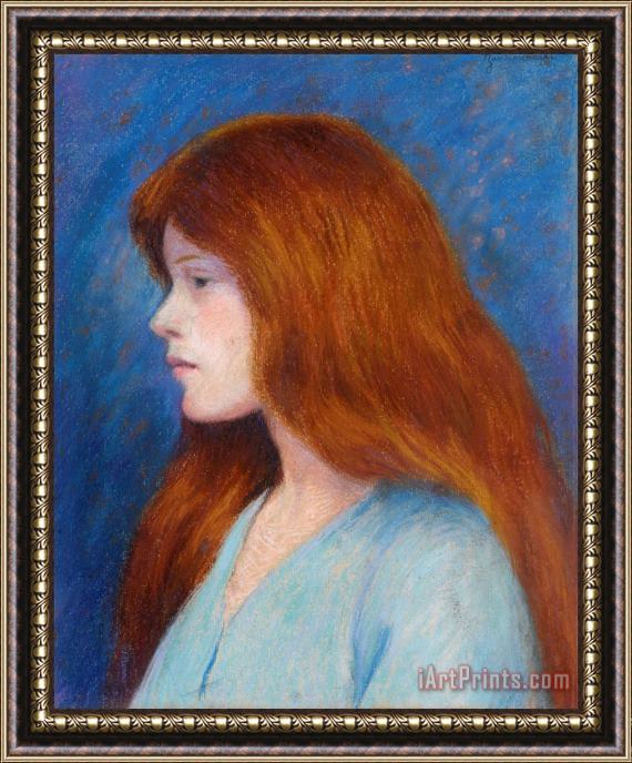 Federico Zandomeneghi Profil De Femme Sur Fond Bleu Framed Painting