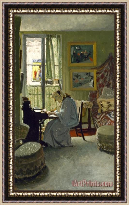 Felix Emile-jean Vallotton Woman Writing in an Interior Framed Painting