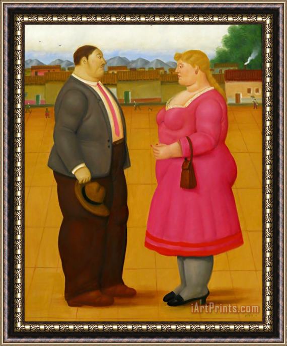 Fernando Botero Couple in The Square, 2014 Framed Painting