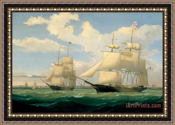 Fitz Henry Lane The Ships Winged Arrow And Southern Cross in Boston Harbor Framed Print