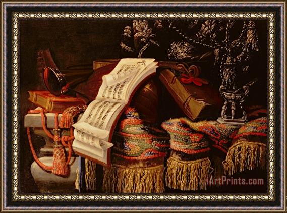 Francesco Fieravino Still Life with a Book of Sheet Music Framed Painting