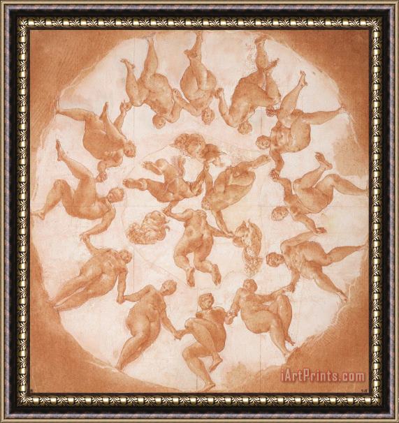 Francesco Primaticcio Dance of The Hours And Three Putti with Cornucopiae Framed Print
