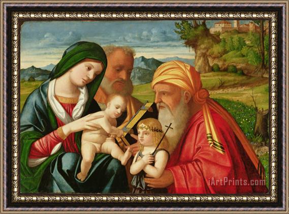Francesco Rizzi da Santacroce Holy Family with St. Simeon and John the Baptist Framed Painting