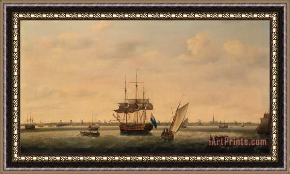 Francis Holman The Frigate 'surprise' at Anchor Off Great Yarmouth, Norfolk Framed Painting