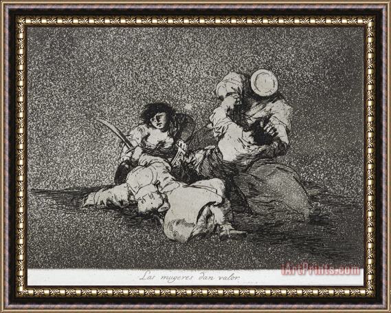 Francisco De Goya The Women Give Courage (las Mugeres Dan Valor) From The Series The Disasters of War (los Desastres D... Framed Painting