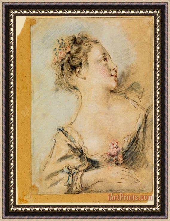 Francois Boucher Bust of a Young Girl Framed Print