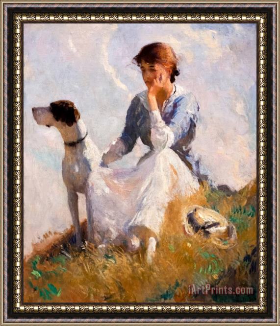 Frank Weston Benson Girl with a Dog Framed Painting