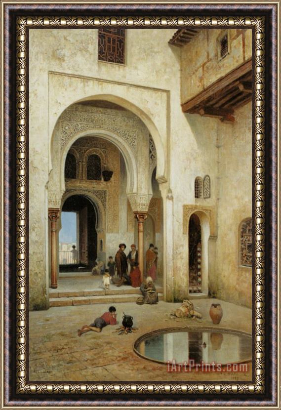 Frans Wilhelm Odelmark A Courtyard in Alhambra Framed Print