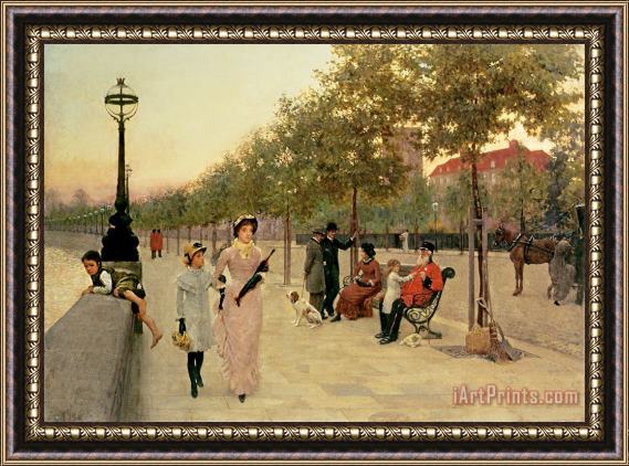 Frederick Brown Walk along the Embankment at Chelsea Framed Painting