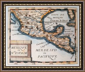 Conquest of Mexico, 1521 Framed Prints - Antique Map of Mexico or New Spain by French School