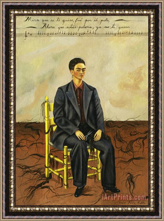 Frida Kahlo Self Portrait with Cropped Hair Framed Painting