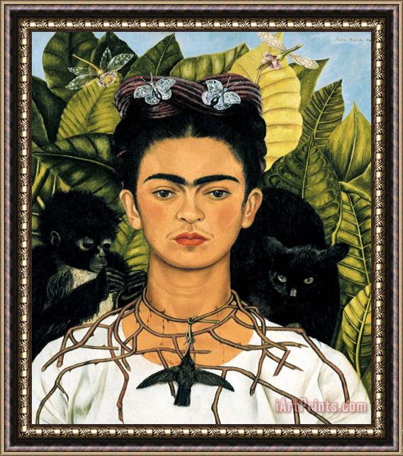 Frida Kahlo Self Portrait with Necklace of Thorns 1940 Framed Painting