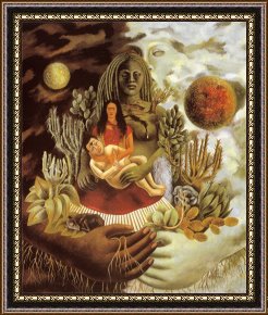 Conquest of Mexico, 1521 Framed Prints - The Love Embrace of The Universe The Earth Mexico Myself Diego And senor Xolotl 1949 by Frida Kahlo