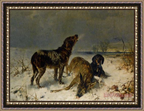 Friedrich Otto Gebler Two Hunting Dogs with Their Catch Framed Print