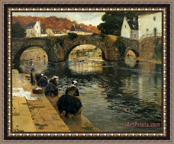 Fritz Thaulow Washerwomen in the Morning at Quimperle Framed Print