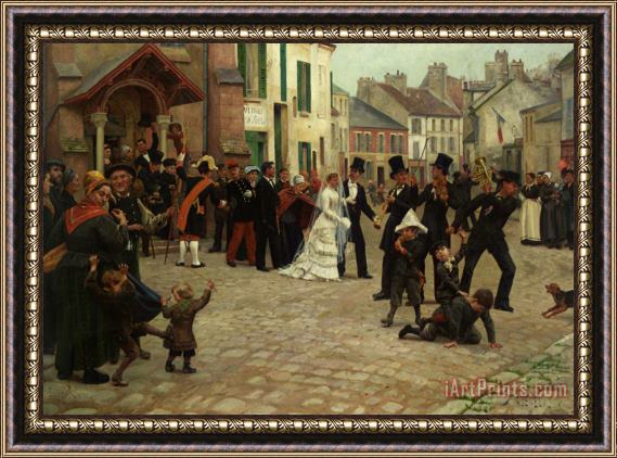 Gabriel Charles Deneux The Wedding Procession, Epinay Sur Seine Framed Painting
