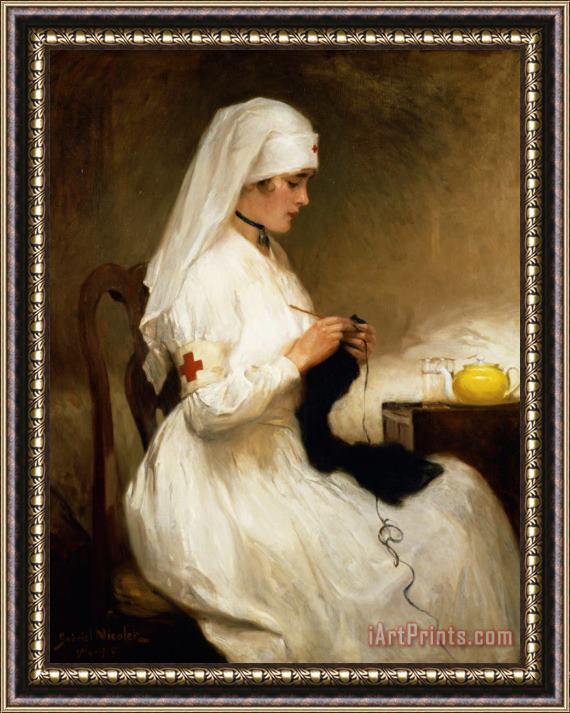 Gabriel Emile Niscolet Portrait of a Nurse from the Red Cross Framed Painting