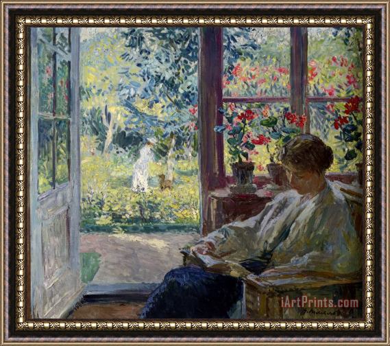 Gari Melchers Woman Reading by a Window Framed Painting