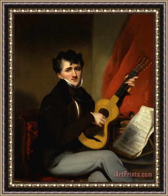 George Chinnery Portrait of a Man Playing a Guitar Framed Painting